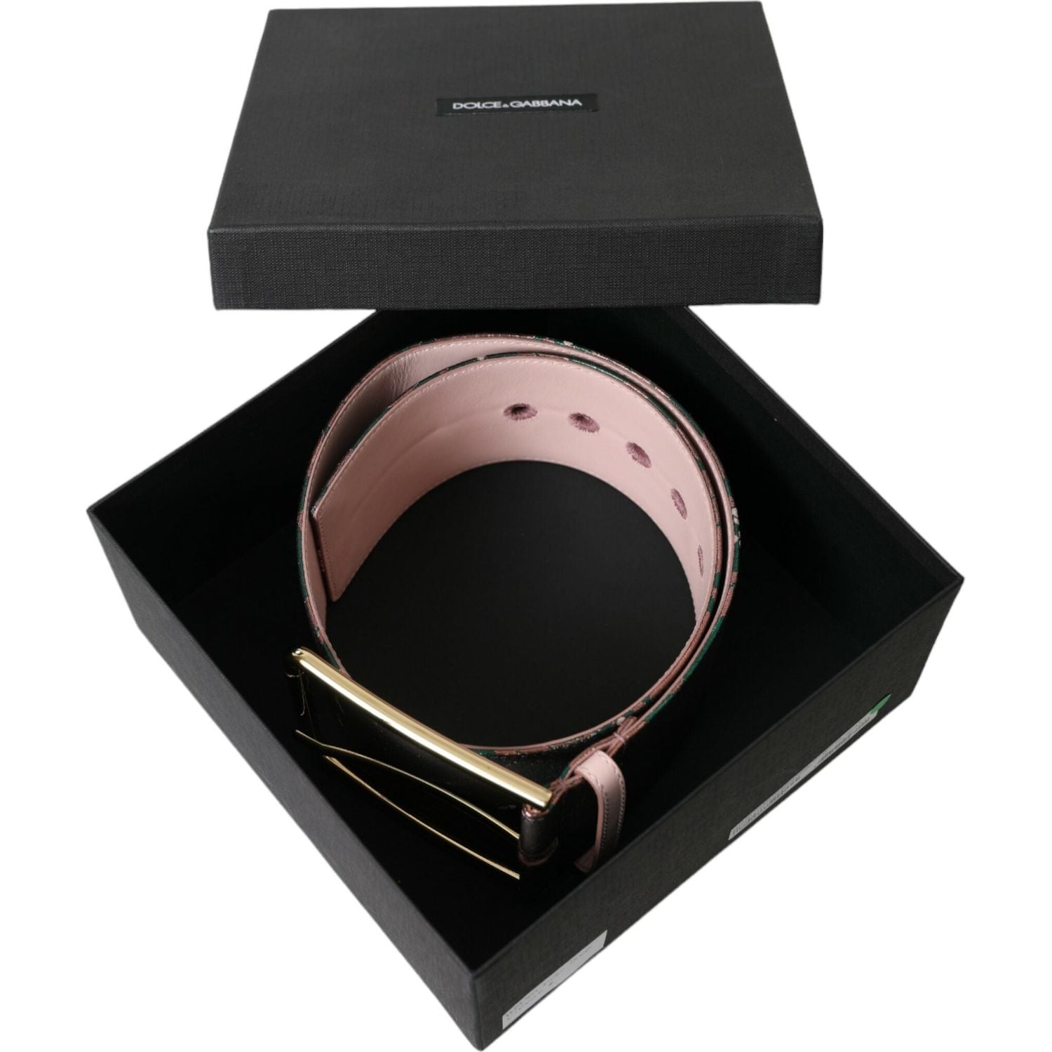 Dolce & Gabbana Multicolor Floral Jacquard Lurex Gold Buckle Belt