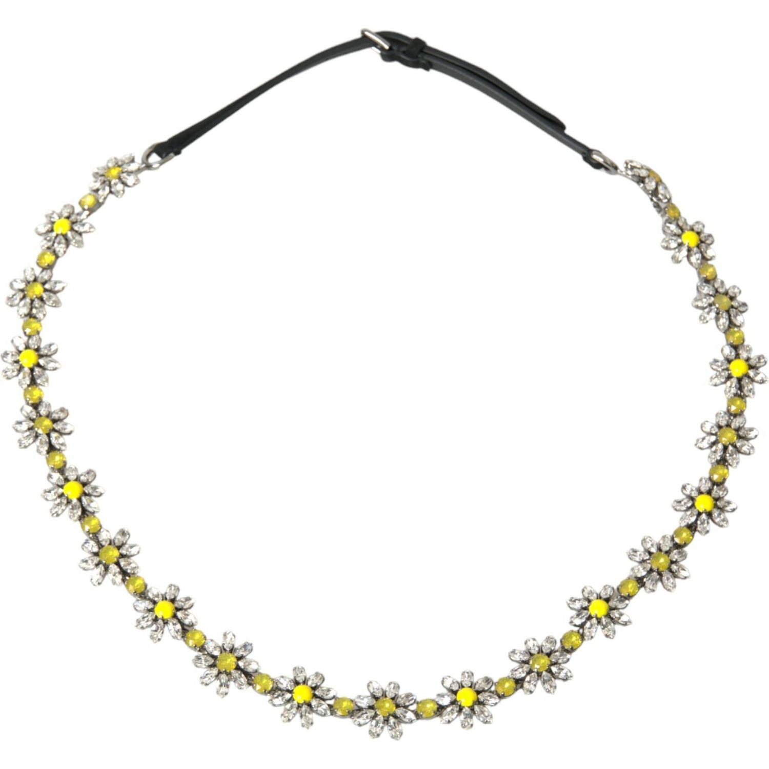 Dolce & Gabbana Black Daisy Crystal Dauphine Waist Belt