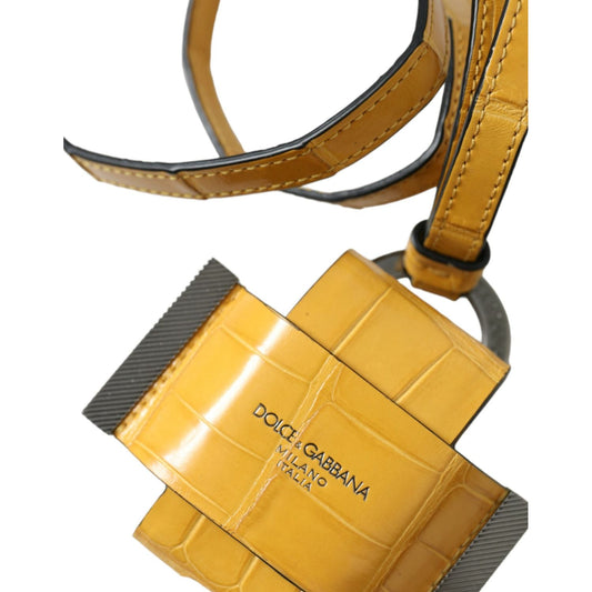 Dolce & Gabbana Yellow Crocodile Leather Logo Print Lanyard Keychain SMY101330