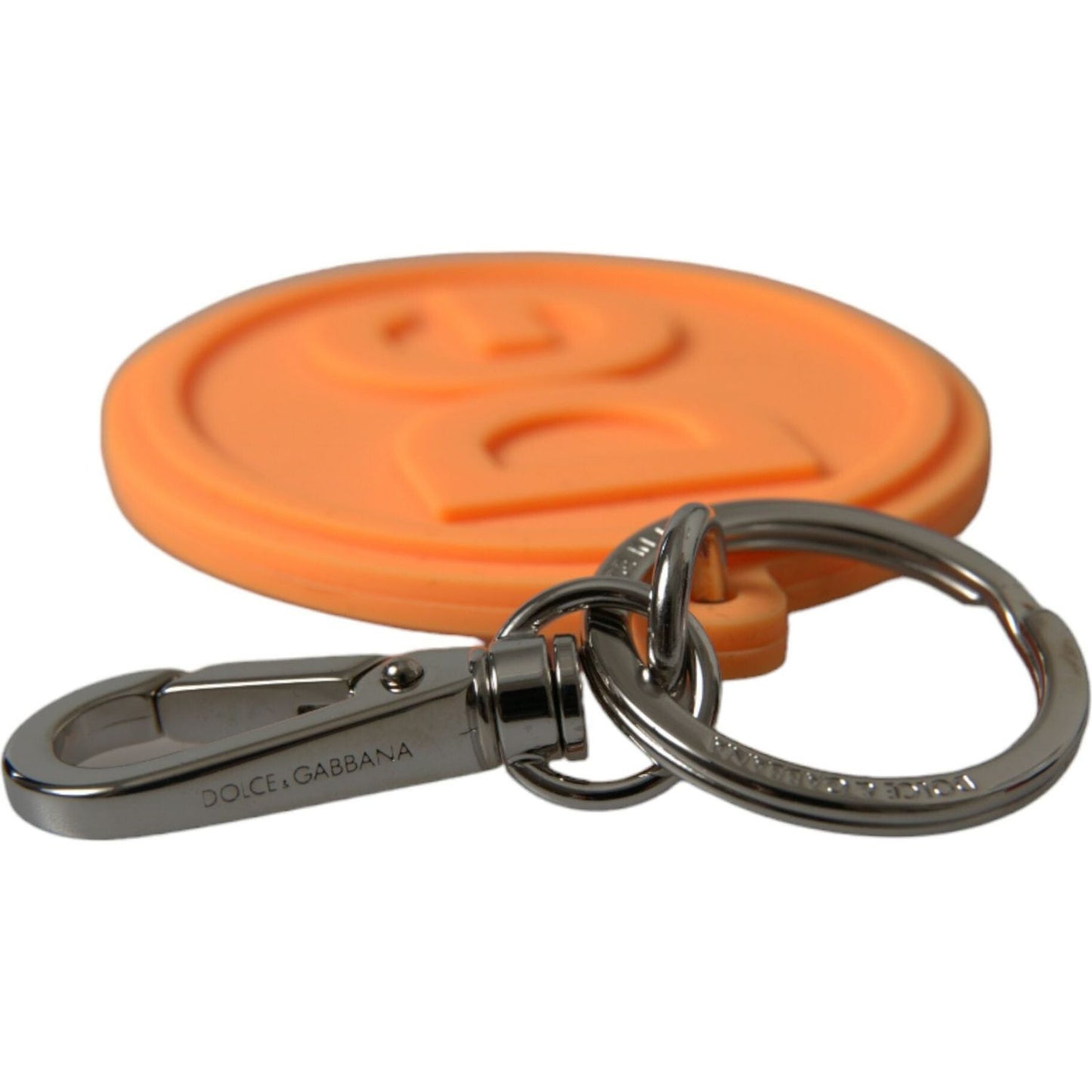 Dolce & Gabbana Orange Rubber DG Logo Silver Brass Metal Keyring Keychain