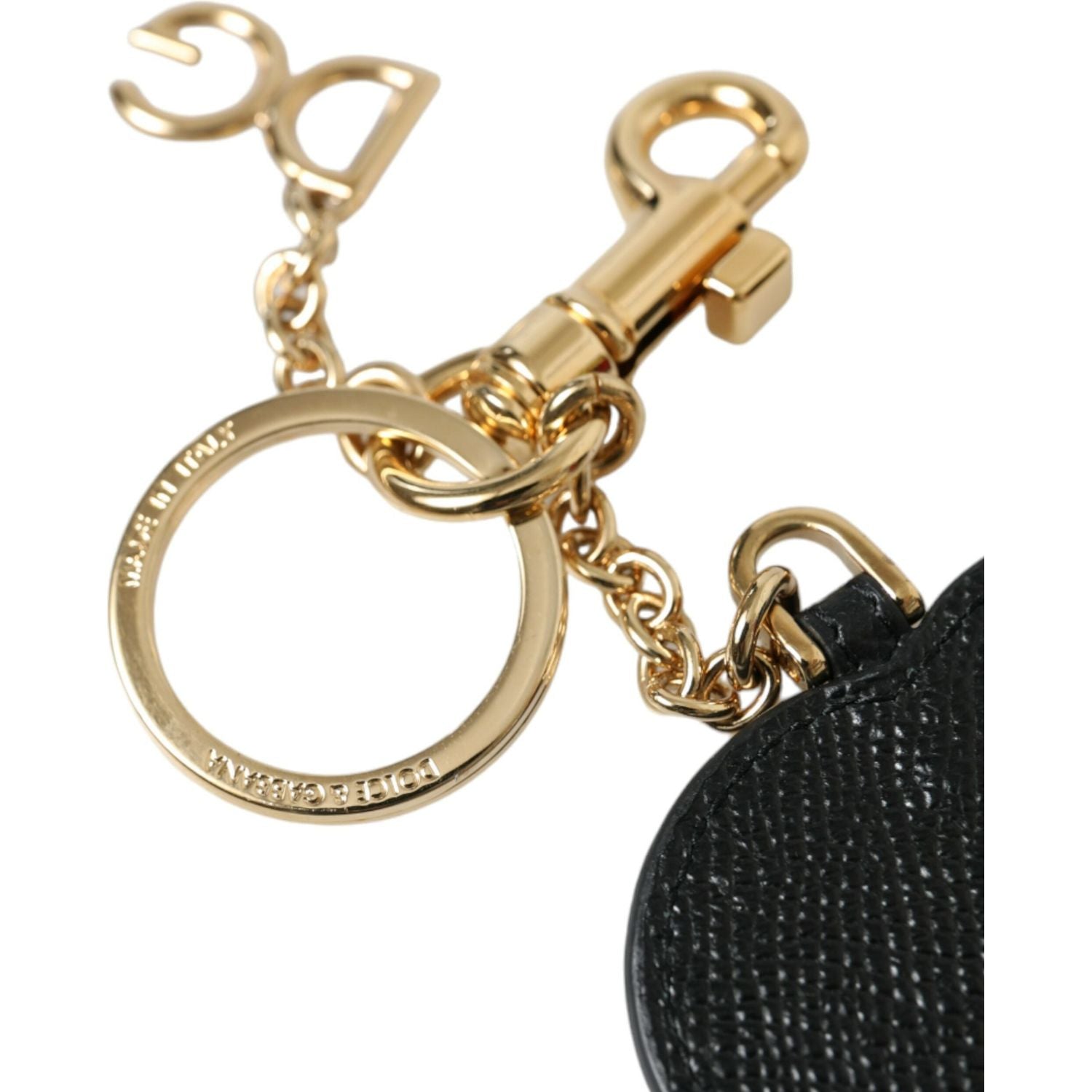 Dolce & Gabbana Pink Black Heart Leather Gold Tone Brass Keyring Keychain