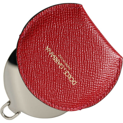 Dolce & Gabbana Red Calfskin Leather Round Logo Hand Mirror Holder