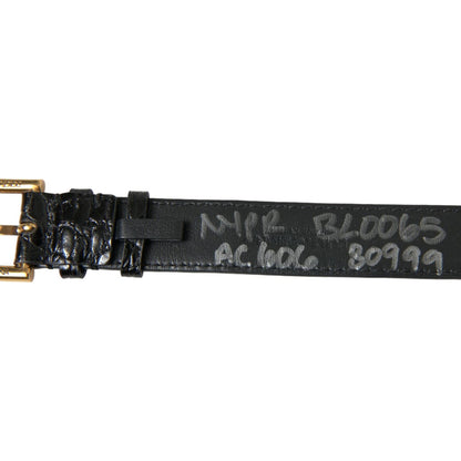 Dolce & Gabbana Black Textured Leather Gold Tone Metal Buckle Armband