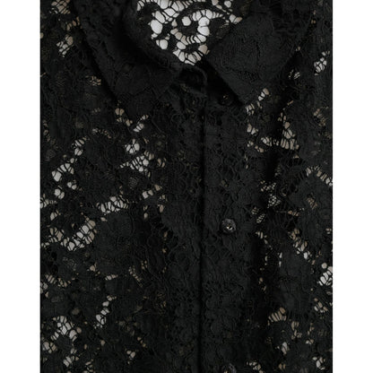Dolce & Gabbana Black Floral Lace Long Sleeves Blouse Top