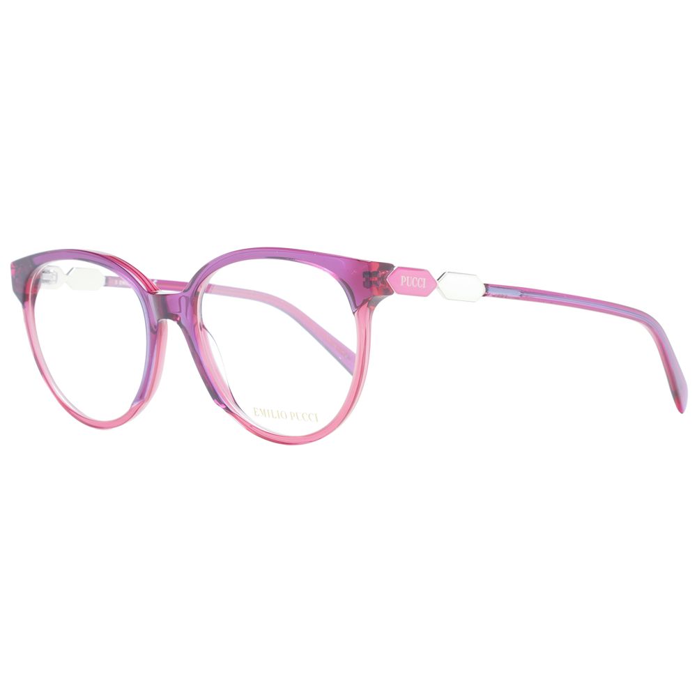 Emilio Pucci Purple Women Glasses Frame in full-rim style with plastic material, size 53-17-140, featuring demo lenses and branded case.