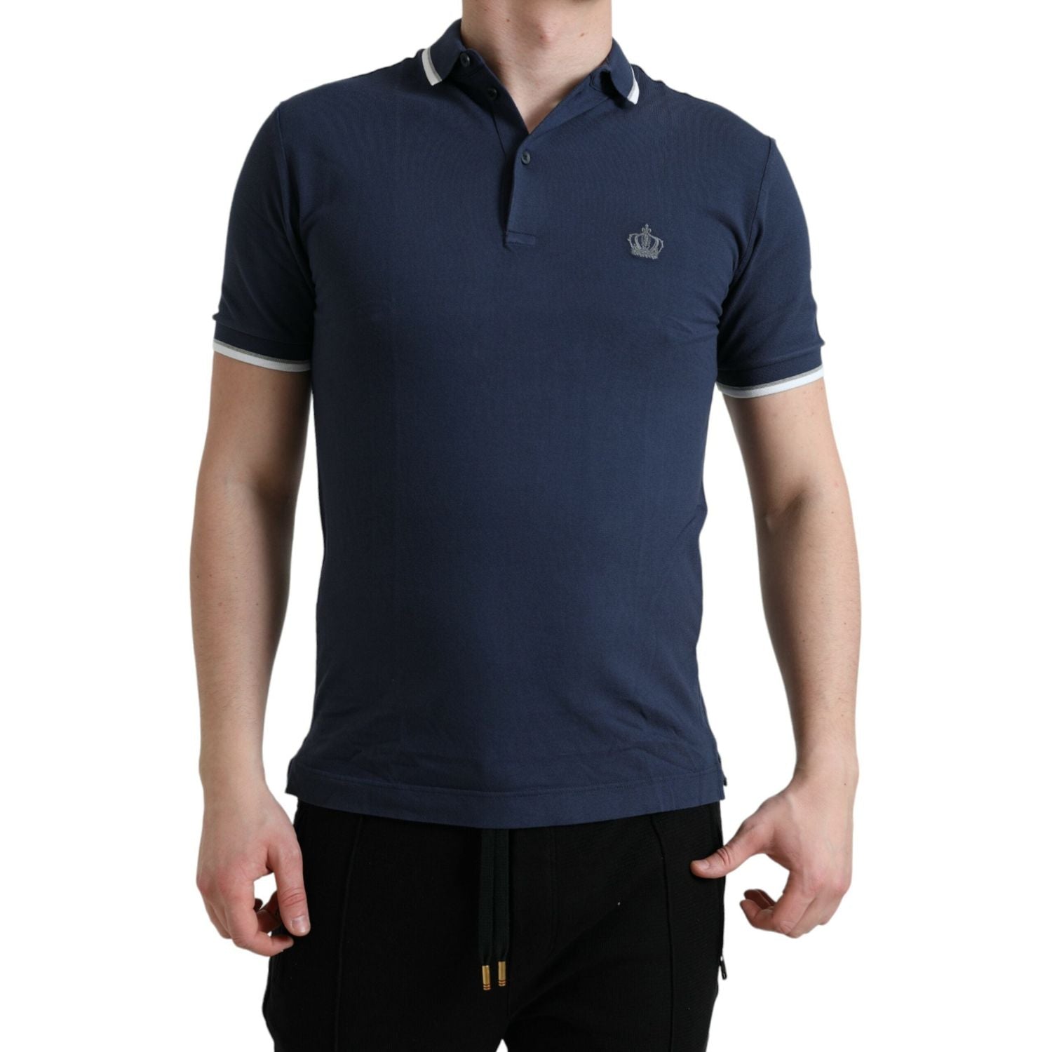 Dolce & Gabbana Blue Crown Patch Cotton Collared Men Polo T-shirt