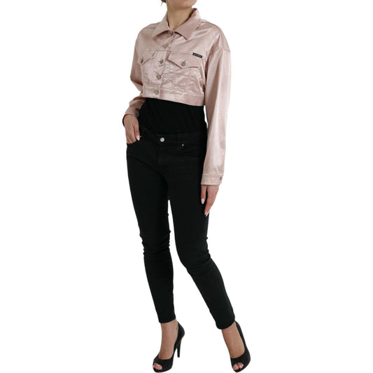 Dolce & Gabbana Pink Cotton Stretch Collared Cropped Jacket JKT3808-40