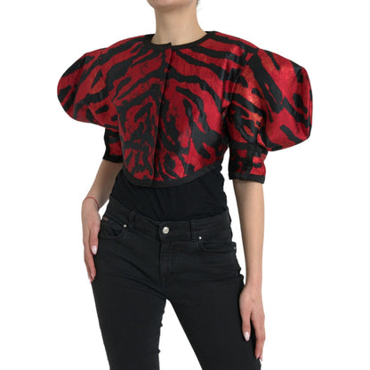 Dolce & Gabbana Black Red Patterned Cropped Coat Jacket