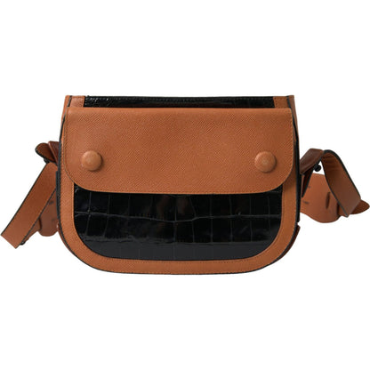 Balenciaga Black Brown Exotic Skin Leather Shoulder Camera Purse Bag