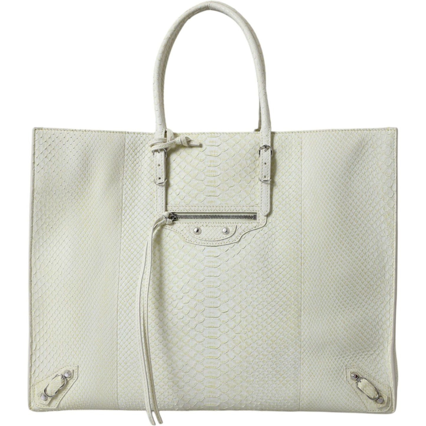 Balenciaga White Yellow Exotic Skin Leather Shopping Tote PAPIER Bag