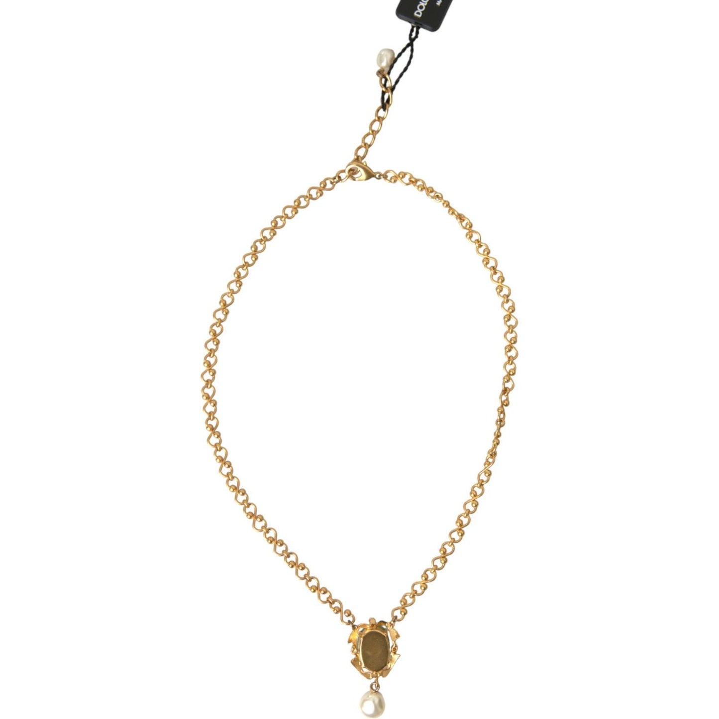 Dolce & Gabbana Gold Brass Chain Pearl Pendant Charm Necklace Necklace