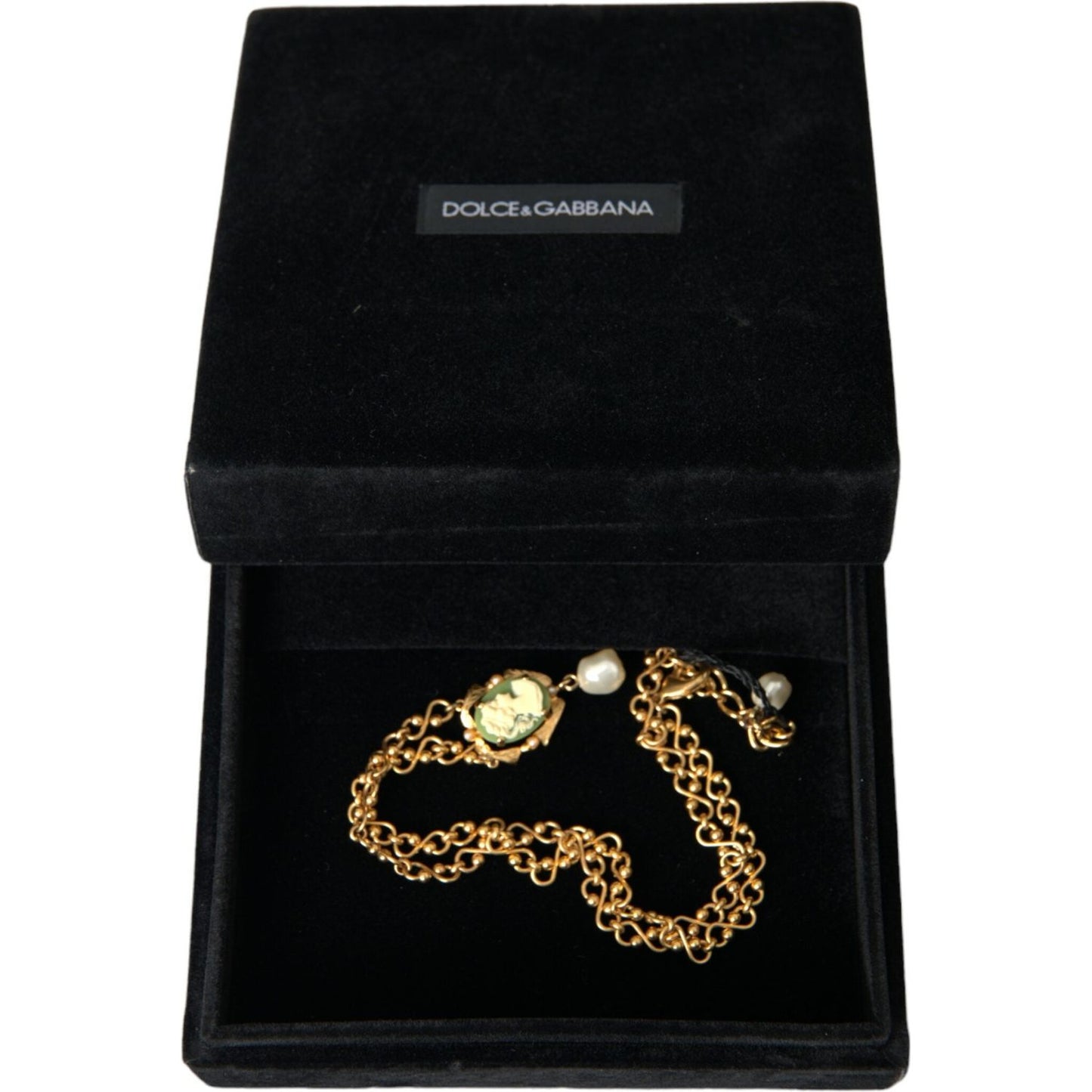Dolce & Gabbana Gold Brass Chain Pearl Pendant Charm Necklace Necklace