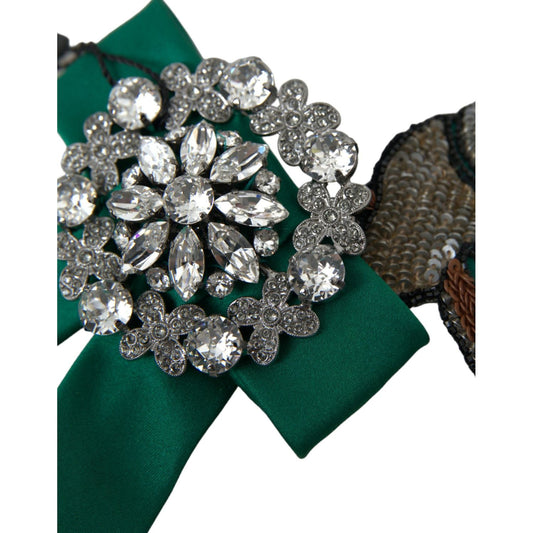 Dolce & Gabbana Green Satin Bird Crystal Women Hair Clip SMY101400