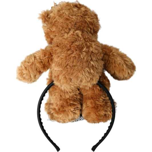 Dolce & Gabbana Brown Teddy Bear Gold Crystal Crown Hair Band Diadem SMY101423