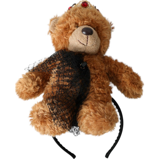 Dolce & Gabbana Brown Teddy Bear Gold Crystal Crown Hair Band Diadem SMY101423