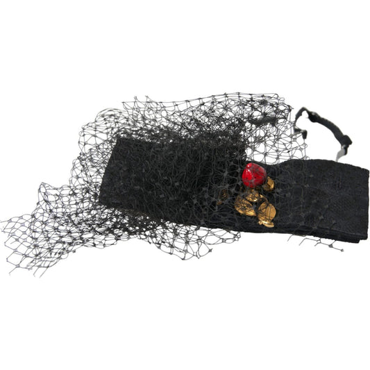 Dolce & Gabbana Black Strawberry Sicily Crystal Mesh Net Headband Diadem SMY101429