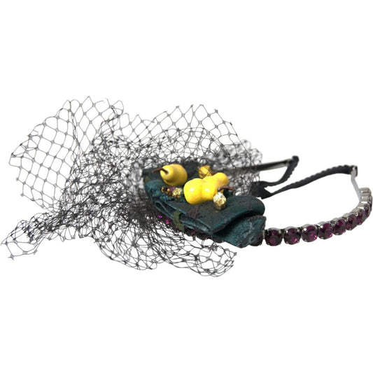 Dolce & Gabbana Black Lemons Sicily Purple Crystal Net Headband Diadem SMY101430