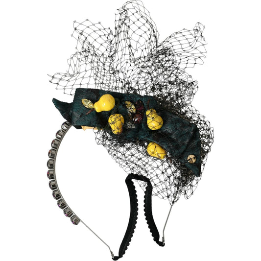 Dolce & Gabbana Black Lemons Sicily Purple Crystal Net Headband Diadem SMY101430