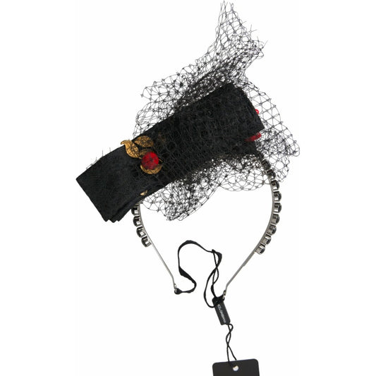 Dolce & Gabbana Black Strawberry Sicily Crystal Mesh Net Headband Diadem SMY101429