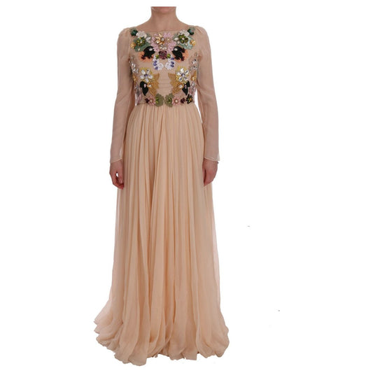 Dolce & Gabbana Pink Silk Floral Crystal Maxi Gown Dress SIG50865-1