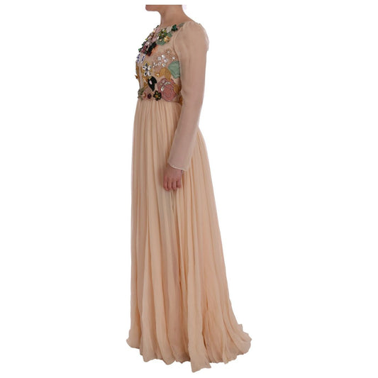 Dolce & Gabbana Pink Silk Floral Crystal Maxi Gown Dress SIG50865-1
