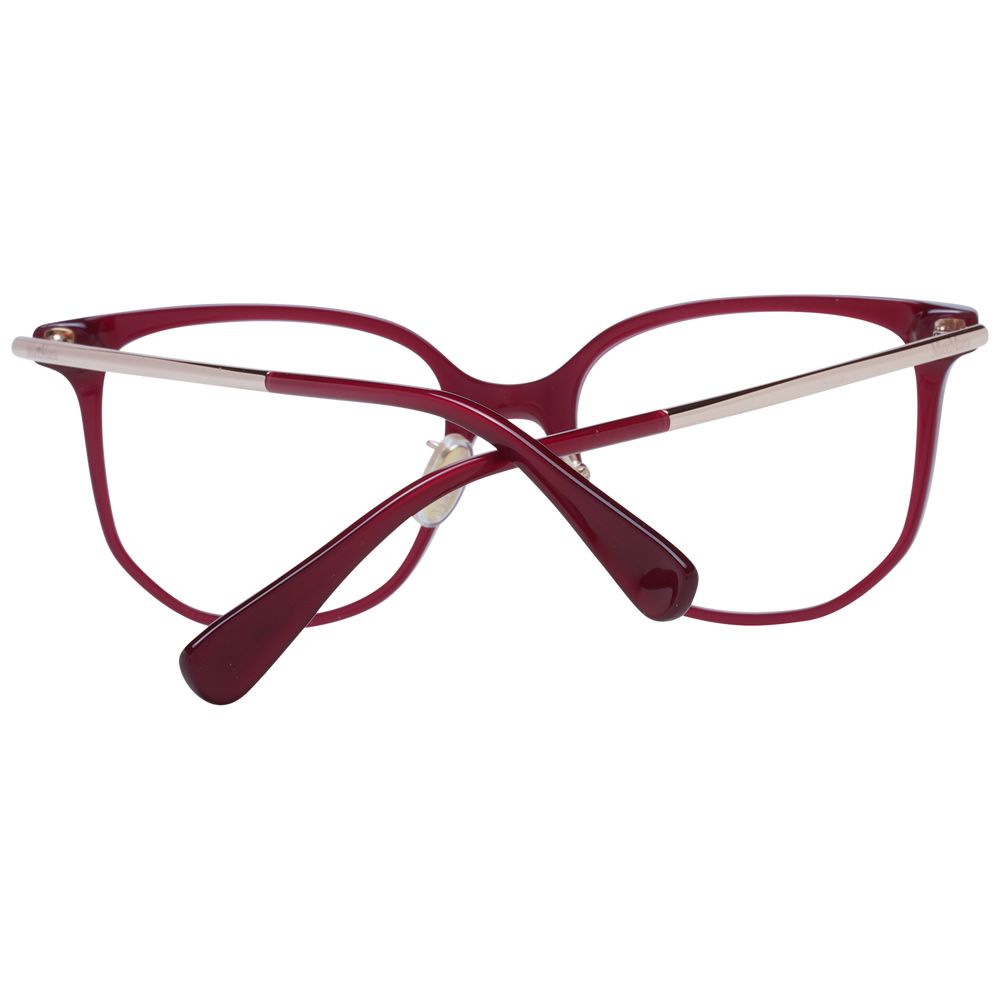 Max Mara Red Women Glasses Frame, butterfly style, red plastic full-rim with demo lenses, includes branded case, size 52-18-145.