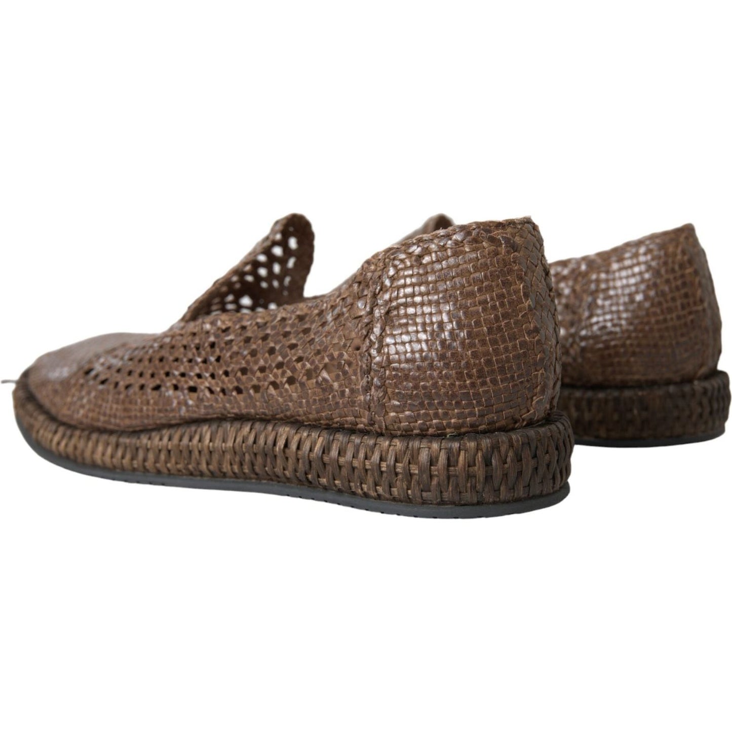 Dolce & Gabbana Brown Woven Leather Loafers Casual Shoes MV5688-41
