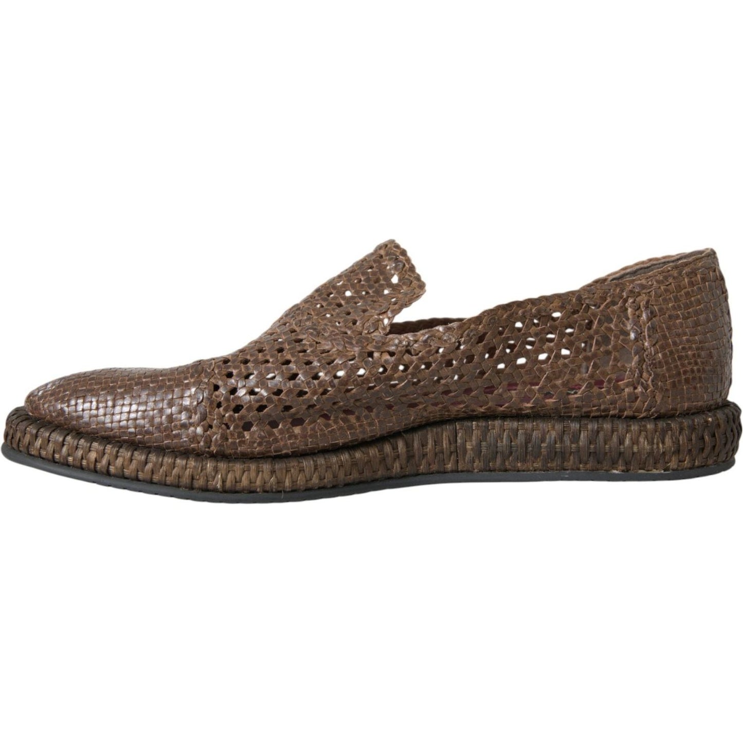 Dolce & Gabbana Brown Woven Leather Loafers Casual Shoes MV5688-41