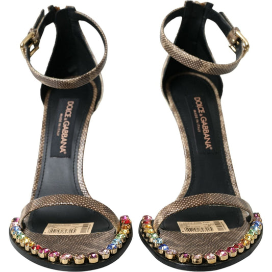 Dolce & Gabbana Brown Exotic Leather Crystal Sandals Shoes LA10592-39