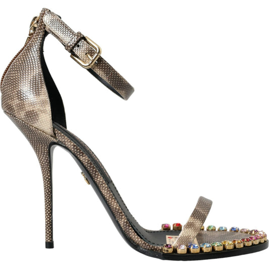 Dolce & Gabbana Brown Exotic Leather Crystal Sandals Shoes LA10592-39