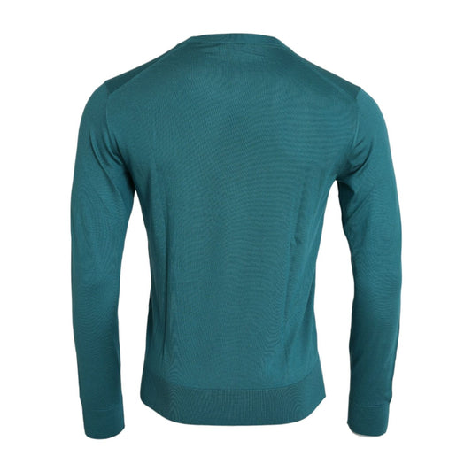 Dolce & Gabbana Dark Green Silk Crew Neck Pullover Sweater
