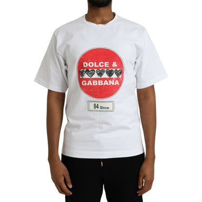 Dolce & Gabbana White Amor Heart Cotton Crewneck Short Sleeve T-shirt