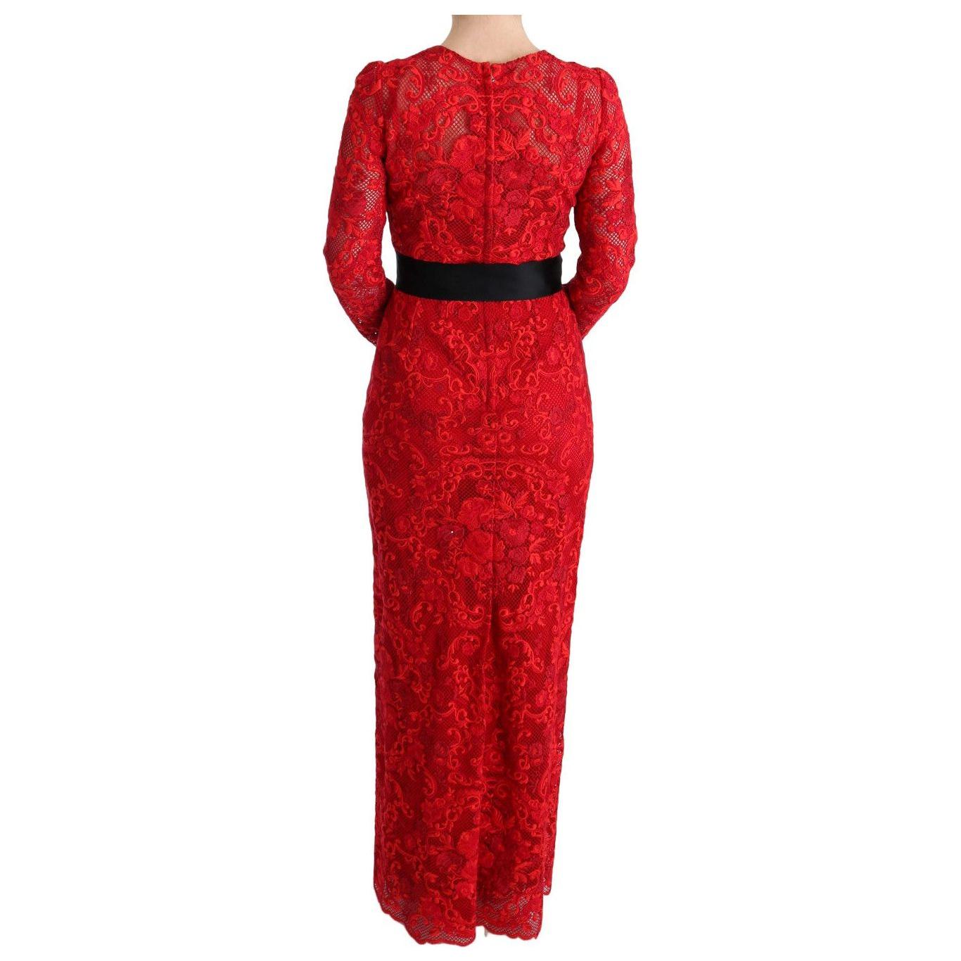 Dolce & Gabbana Red Floral Ricamo Sheath Long Dress WOMAN DRESSES