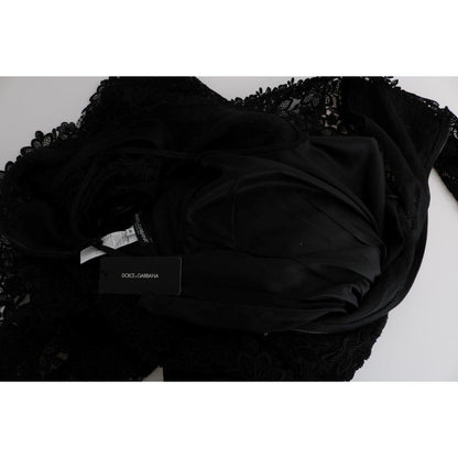 Dolce & Gabbana Black Floral Ricamo Sheath Long Dress
