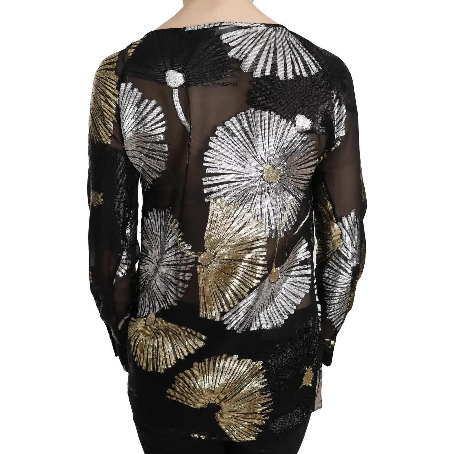 Dsquared² Gold Silver Silk Jacquard See Through Top Blouse TSH3487-40