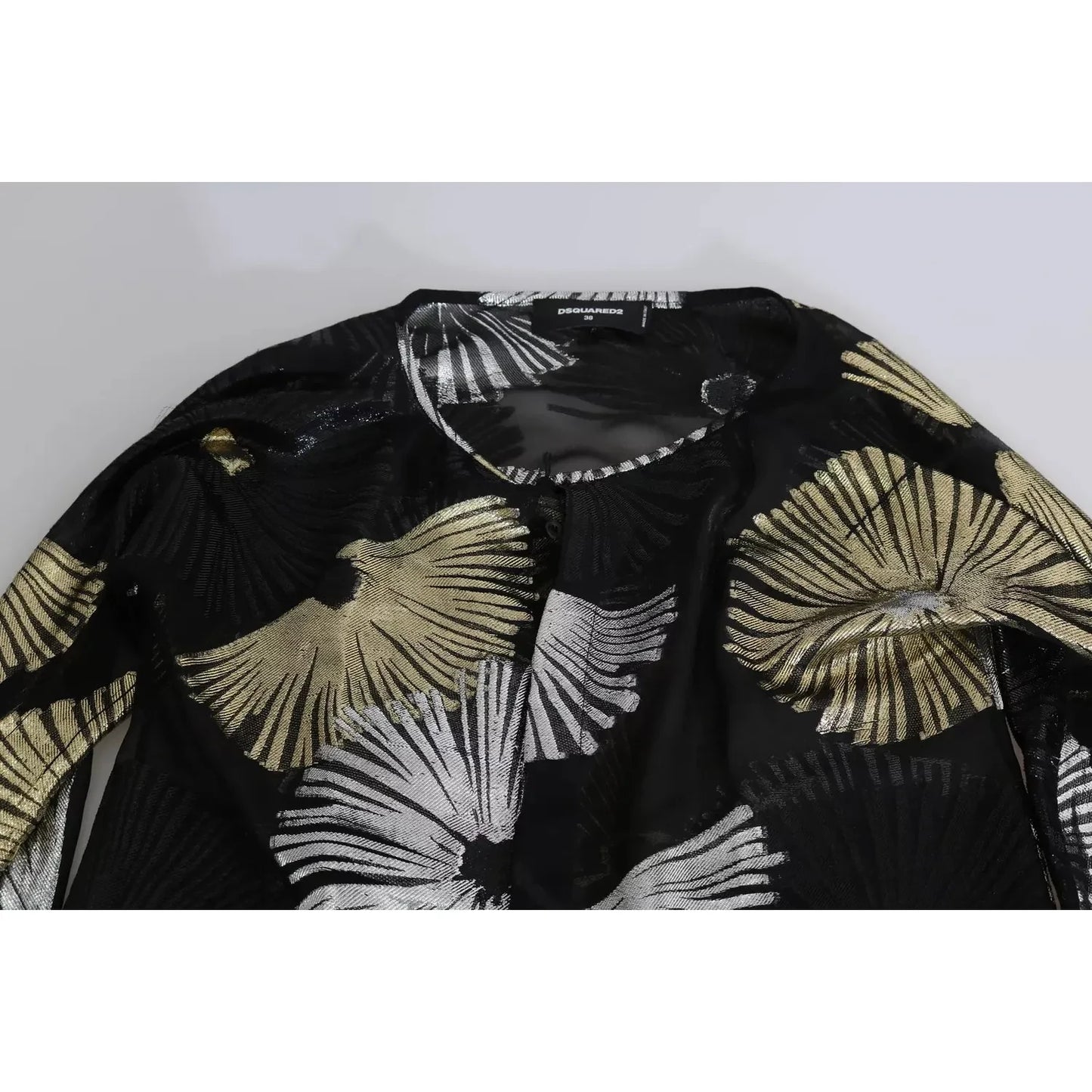 Dsquared² Gold Silver Silk Jacquard See Through Top Blouse TSH3487-40