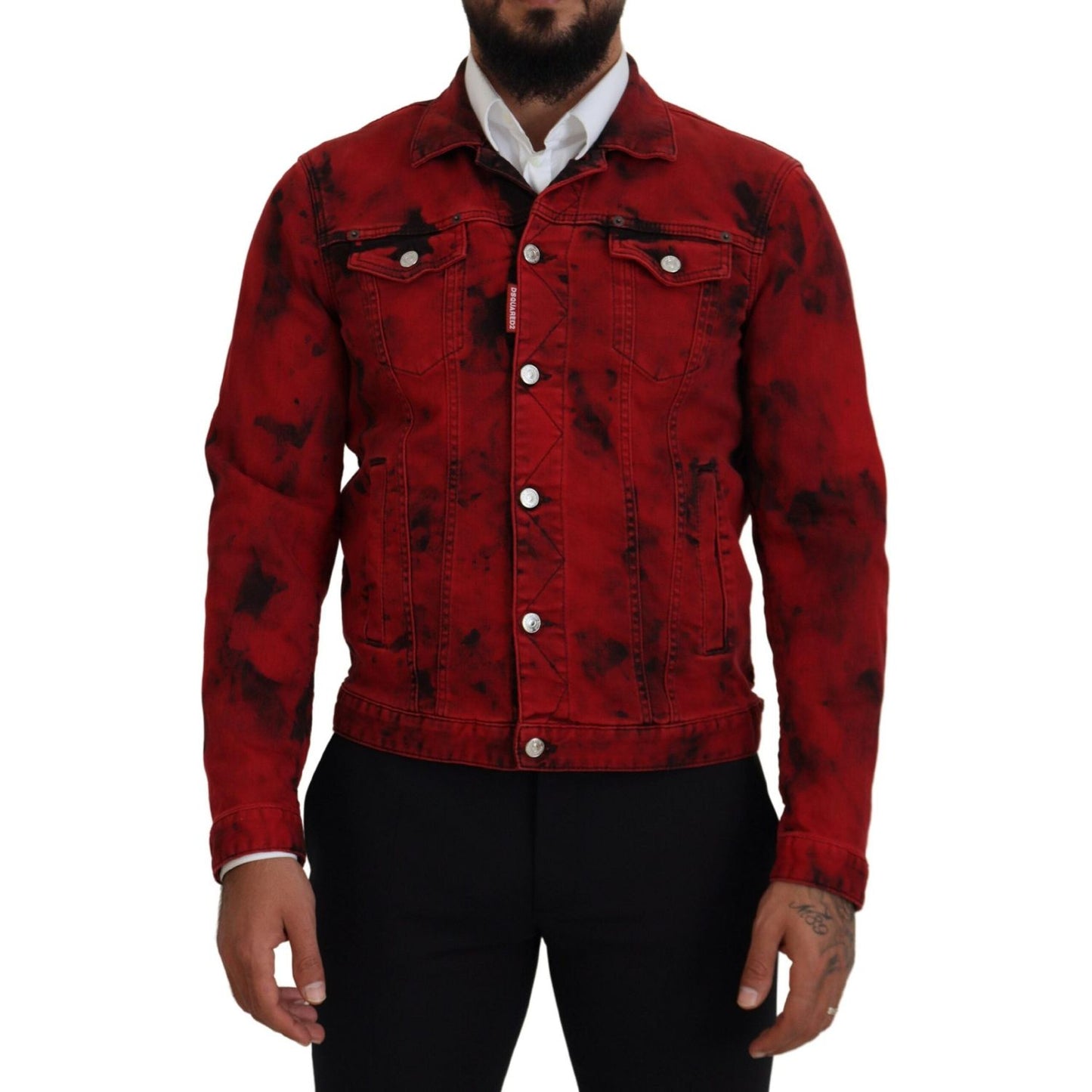 Dsquared² Red Black Tie Dye Collared Men Denim Jacket JKT3538-48