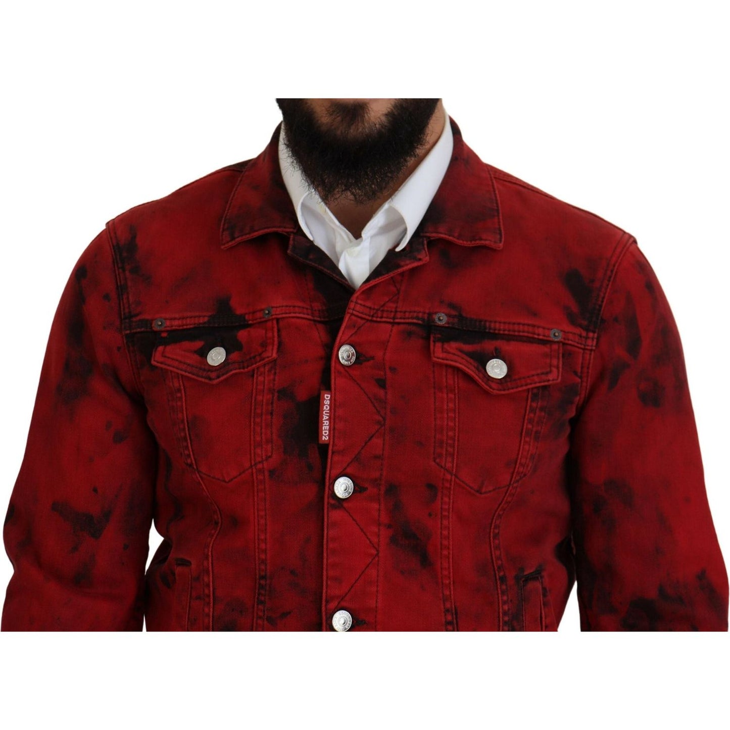 Dsquared² Red Black Tie Dye Collared Men Denim Jacket JKT3538-48