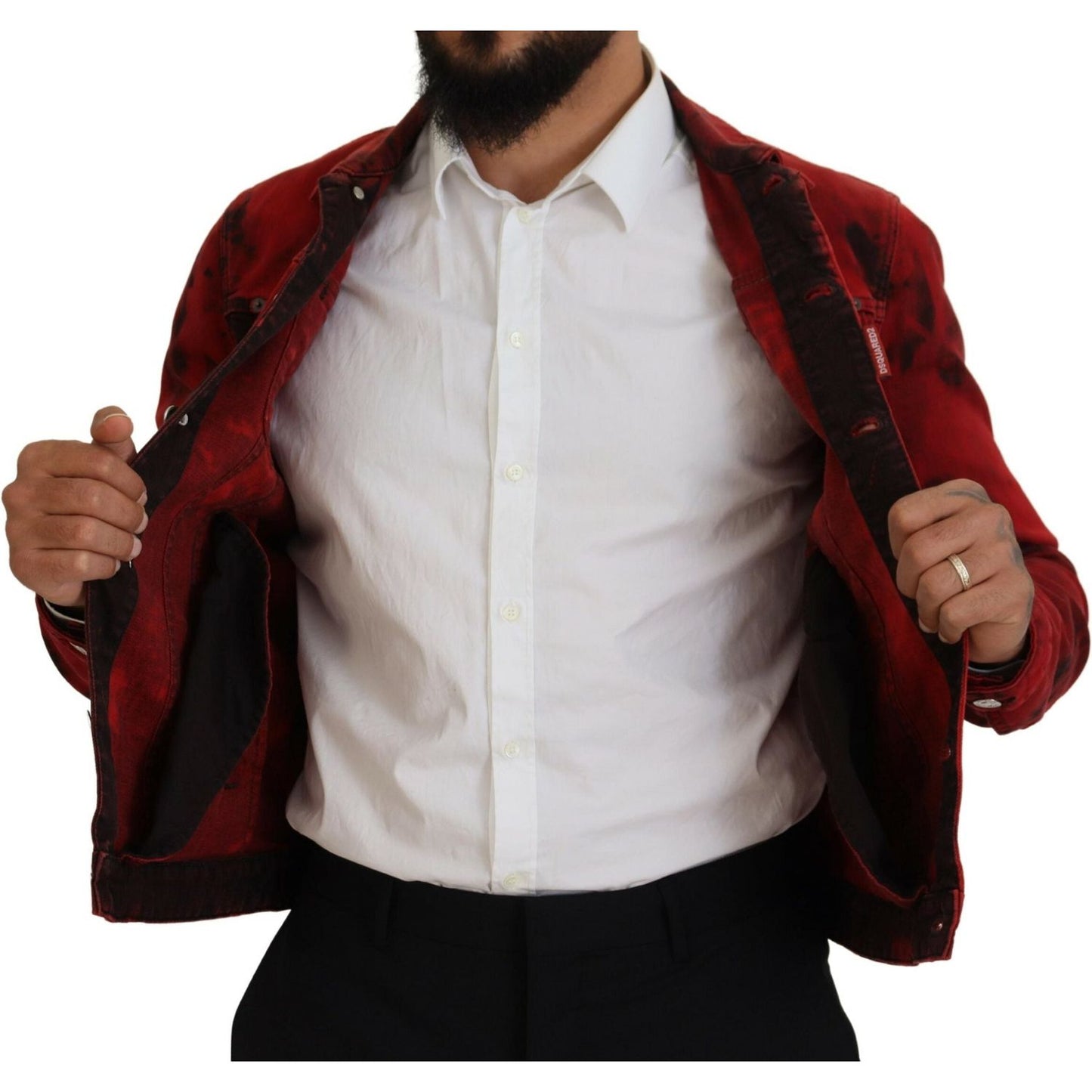 Dsquared² Red Black Tie Dye Collared Men Denim Jacket JKT3538-48