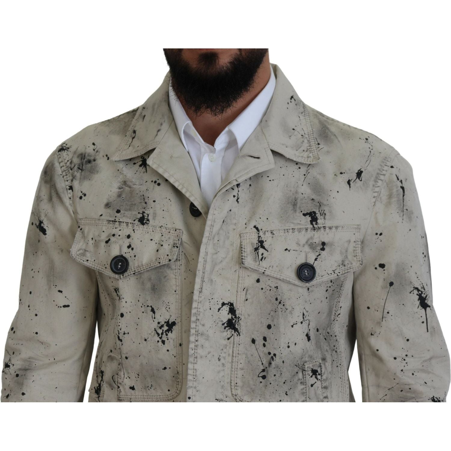 Dsquared² Off White Black Splash Print Casual Denim Jacket