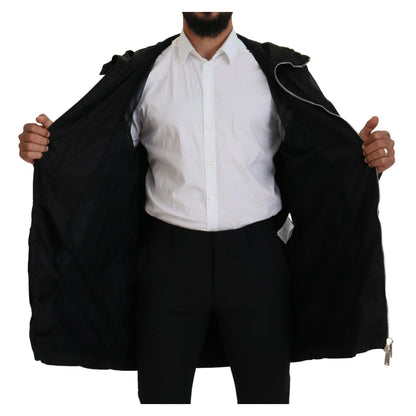Dsquared² Black White Print Long Hooded Coat Nylon Jacket