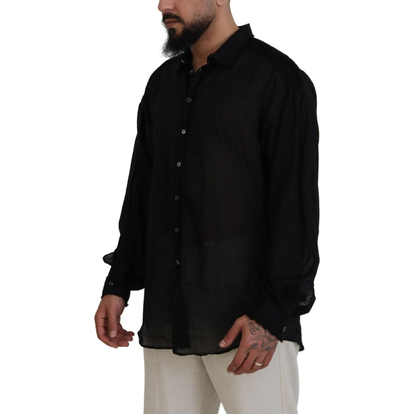 Dsquared² Black Cotton Collared Long Sleeves Formal Shirt TSH83555-48