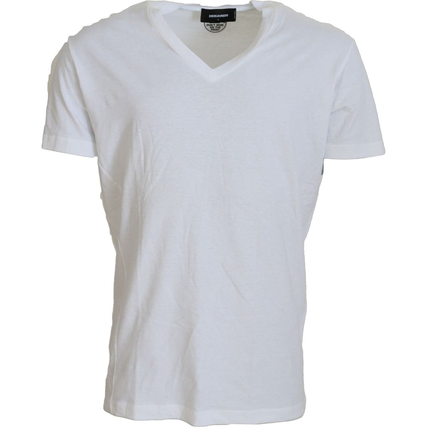 Dsquared² White Cotton Linen Short Sleeves V-neck T-shirt TSH83213-48