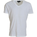 Dsquared² White Cotton Linen Short Sleeves V-neck T-shirt TSH83213-48