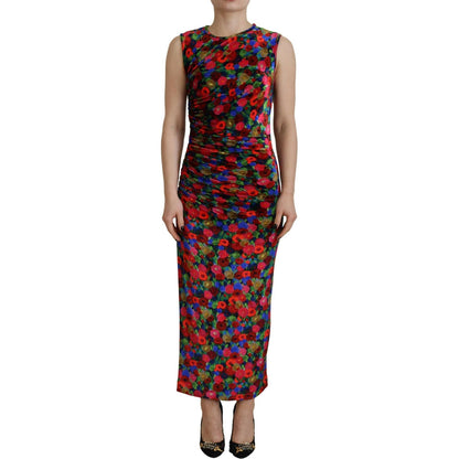 Dsquared² Multicolor Floral Bodycon Ruched Maxi Dress
