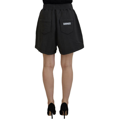 Dsquared² Black Cotton Mid Waist Tattered Tapered Shorts