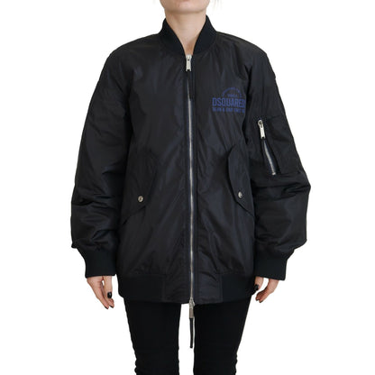 Dsquared² Black Logo Print Full Zip Women Bomber Jacket