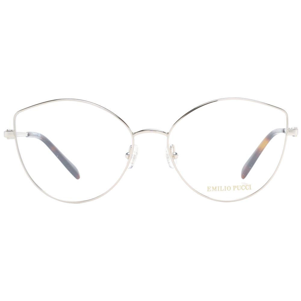 Emilio Pucci Silver Women Glasses Frame, metal cat eye, full-rim design, demo lenses, branded case included.