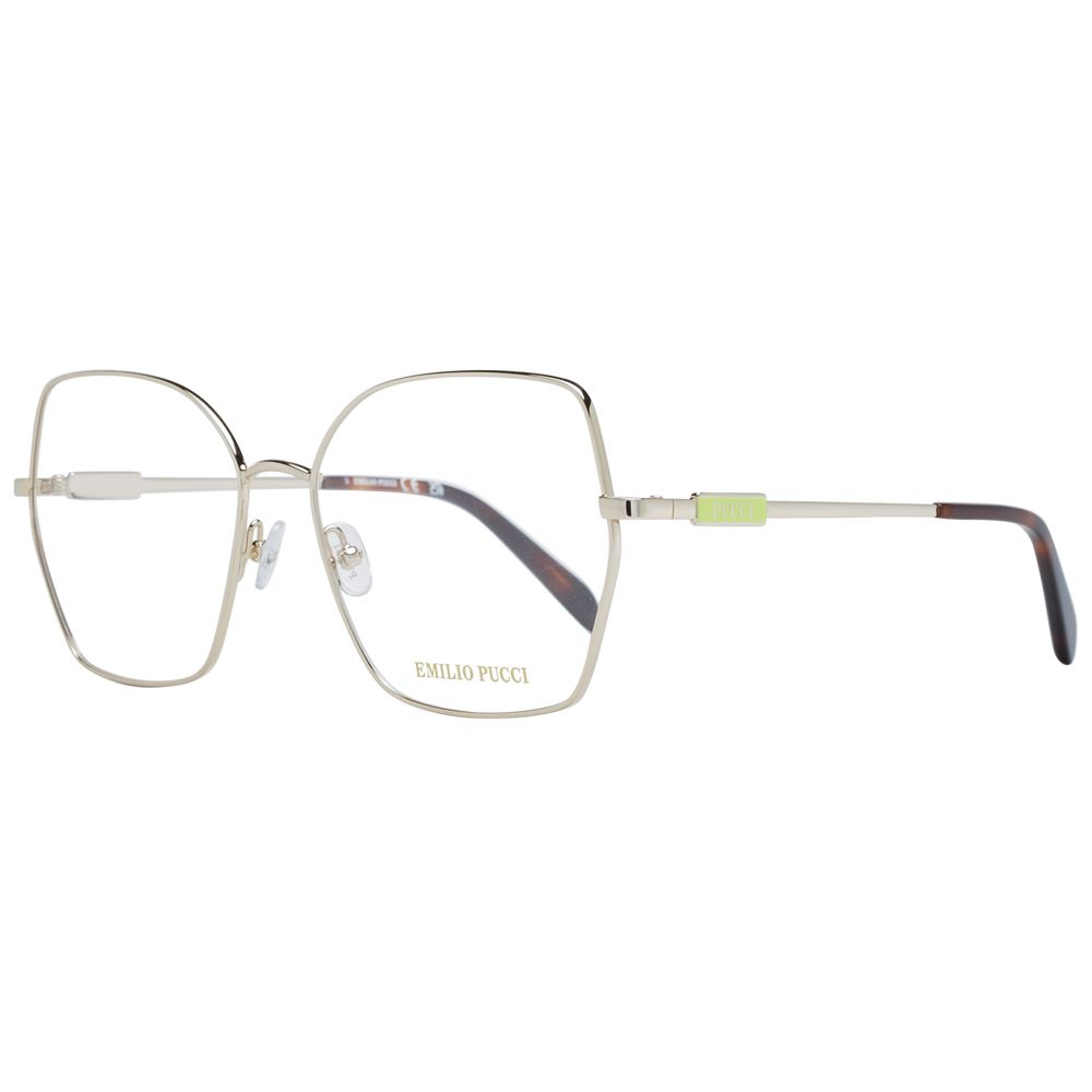 Emilio Pucci Gold Women Glasses Frame - Butterfly style, full-rim metal frame with demo lenses, includes branded case.