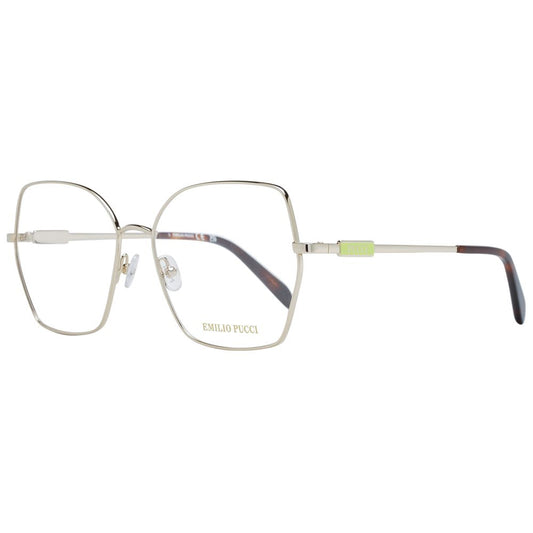 Emilio Pucci Gold Women Glasses Frame - Butterfly style, full-rim metal frame with demo lenses, includes branded case.